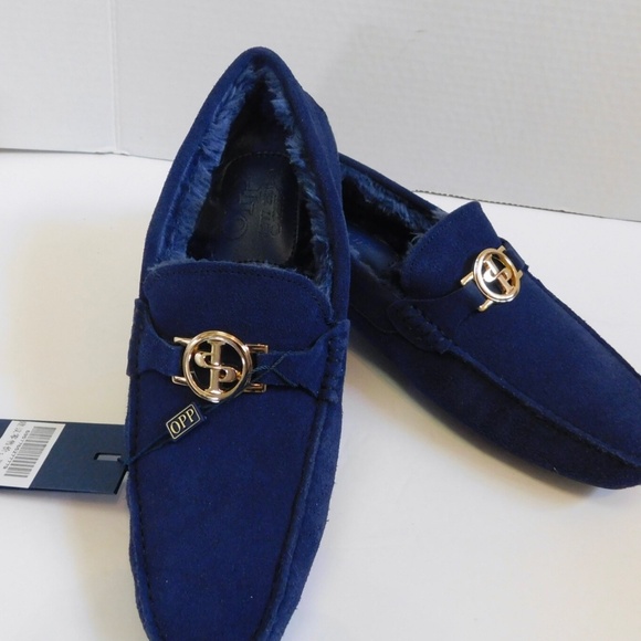 Luxurious OPP Men\'s Slippers Size 8 Navy Blue Lined Driving Shoes NWT France main image 4